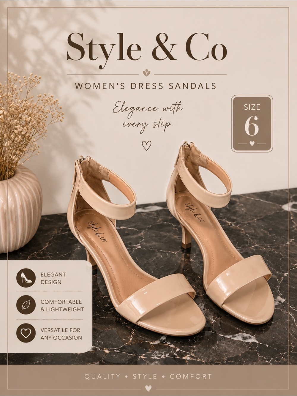 Style & Co. Nude Patent Ankle-Strap Block Heel Sandals